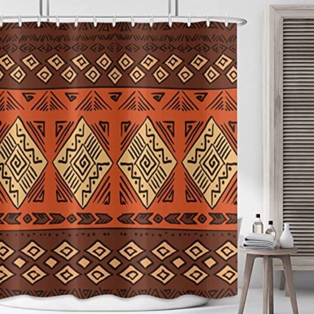 Boho Shower Curtain Vintage Ancient Tribe Symbol Bohemian Mysticism Brown Rustic